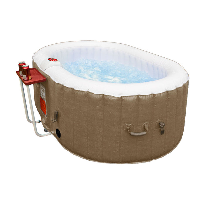 Aleko's 2-Person Oval Jetted Hot Tub with Beverage Perch and Lid - 145 Gallons of Bliss in Brown and White