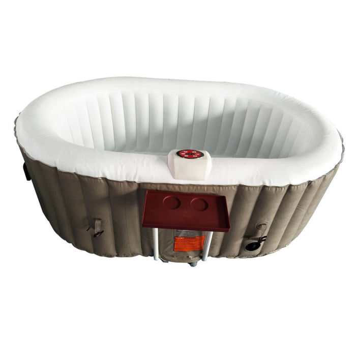 Aleko's 2-Person Oval Jetted Hot Tub with Beverage Perch and Lid - 145 Gallons of Bliss in Brown and White