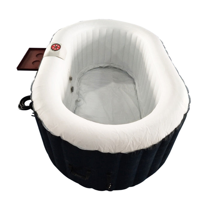 Aleko's 2-Person Inflatable Hot Tub Oasis with Drink Delight and Monochrome Elegance (145 Gallon Capacity)