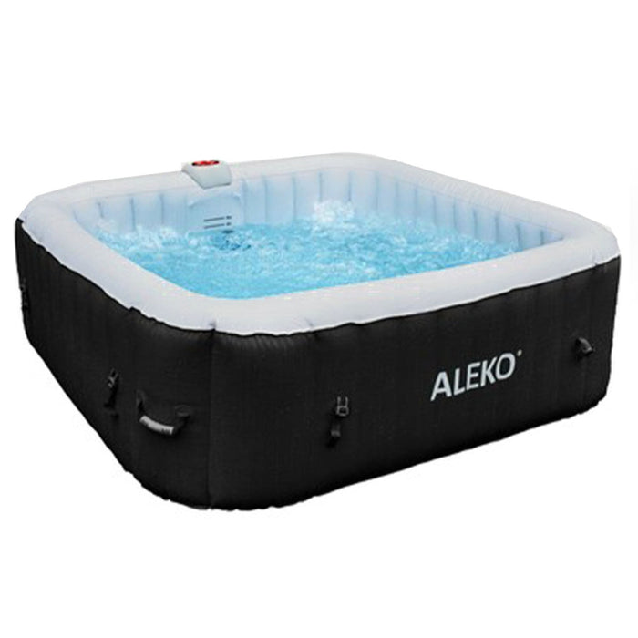 Aleko Square Inflatable Jetted Hot Tub with Cover - 6 Person - 265 Gallon - Black