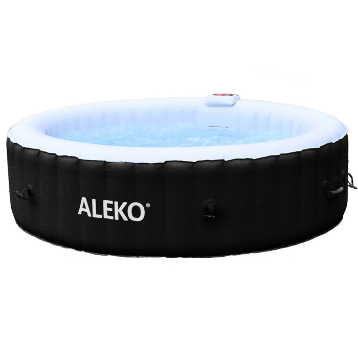 Aleko's Circular Inflatable Spa Oasis with Cover - Accommodates 6, 265 Gallons of Luxury in Black and White