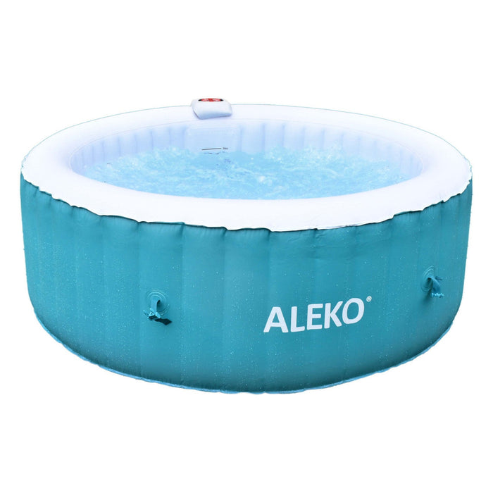 Aleko's 4-Person Round Inflatable Hot Tub with Stylish Cover - 210 Gallons of Bliss in Light Blue and White