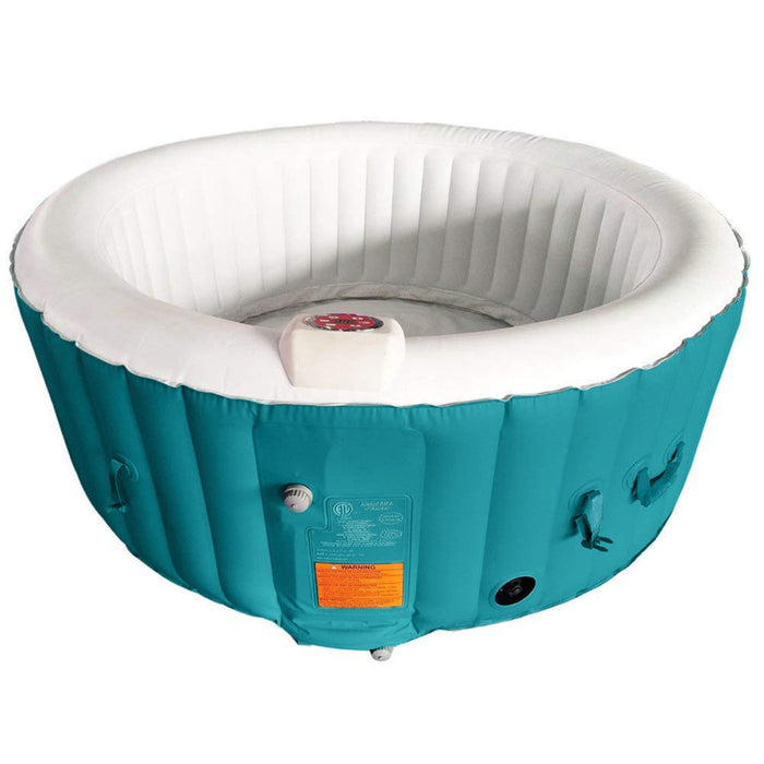 Aleko's 4-Person Round Inflatable Hot Tub with Stylish Cover - 210 Gallons of Bliss in Light Blue and White