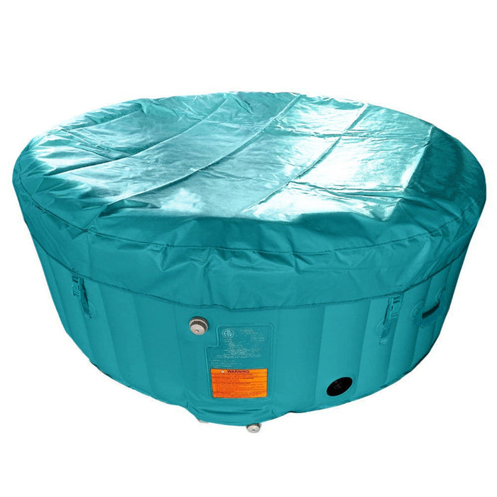 Aleko's 4-Person Round Inflatable Hot Tub with Stylish Cover - 210 Gallons of Bliss in Light Blue and White