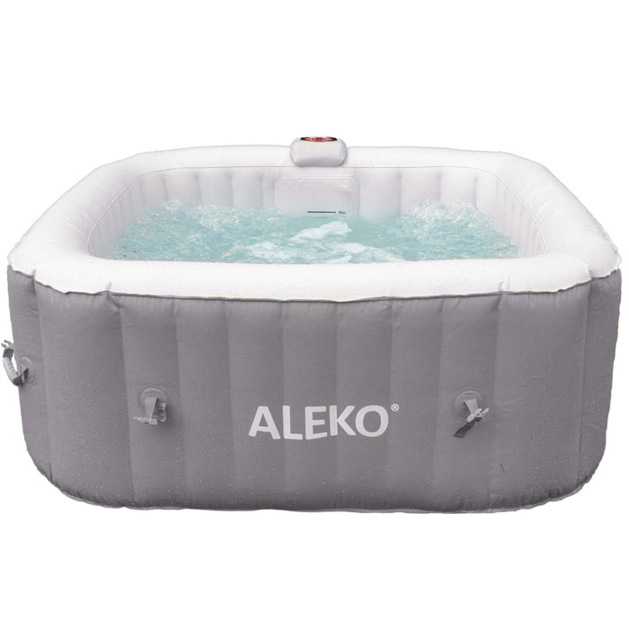 Aleko's 4-Person Square Inflatable Hot Tub - Embrace Bliss with a Stylish Gray Finish and Included Cover