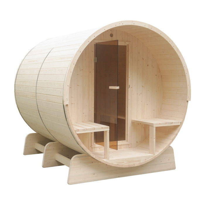 Aleko's White Finland Pine Sauna for 6-8, Ideal for Indoor or Outdoor Relaxation with Front Porch Canopy