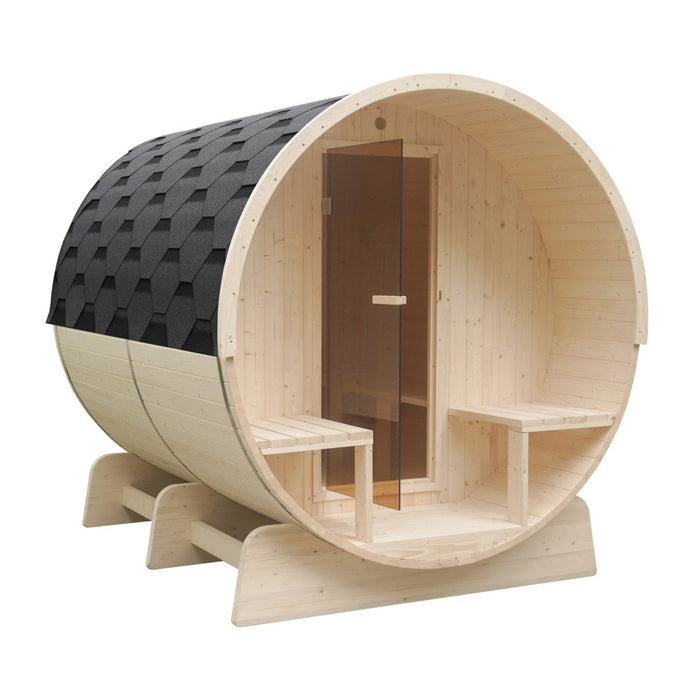 Aleko's White Finland Pine Sauna for 6-8, Ideal for Indoor or Outdoor Relaxation with Front Porch Canopy