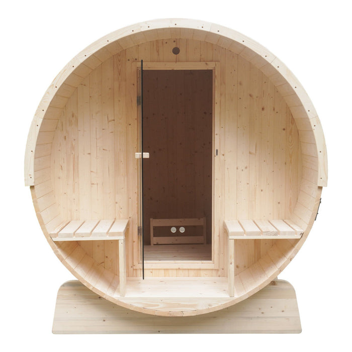 Aleko's White Finland Pine Sauna for 6-8, Ideal for Indoor or Outdoor Relaxation with Front Porch Canopy