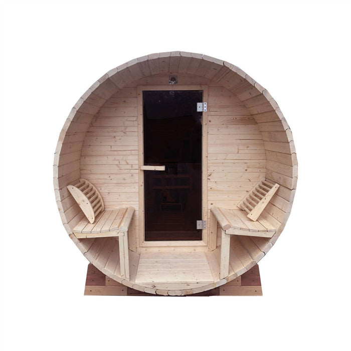 Aleko's White Finland Pine Sauna for 6-8, Ideal for Indoor or Outdoor Relaxation with Front Porch Canopy