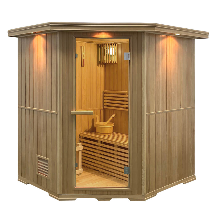 Aleko's 6-Person Indoor Sauna with Canadian Hemlock, Featuring a 6 kW UL Certified Heater for the Ultimate Wet-Dry Experience