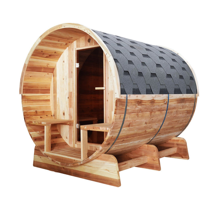 ALEKO's 6-8 Person Red Cedar Barrel Sauna for Year-Round Wet/Dry Pleasure, Indoors or Outdoors