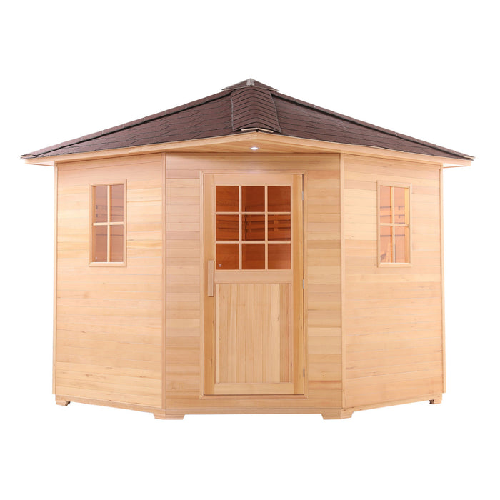 Aleko Canadian Hemlock Wet Dry Outdoor Sauna with Asphalt Roof - 8 kW UL Certified Heater - 8 Person