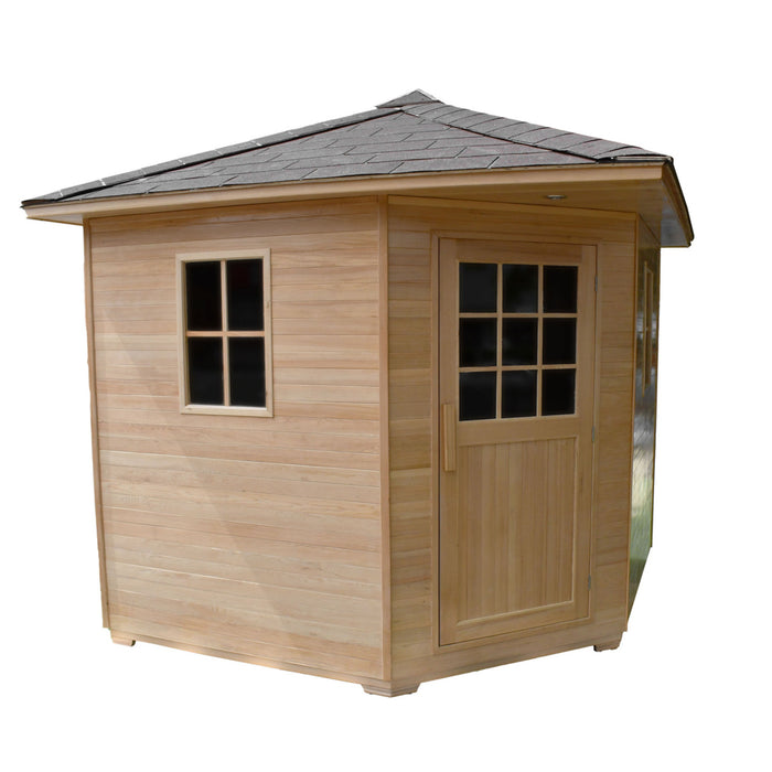 Aleko Canadian Hemlock Wet Dry Outdoor Sauna with Asphalt Roof - 8 kW UL Certified Heater - 8 Person