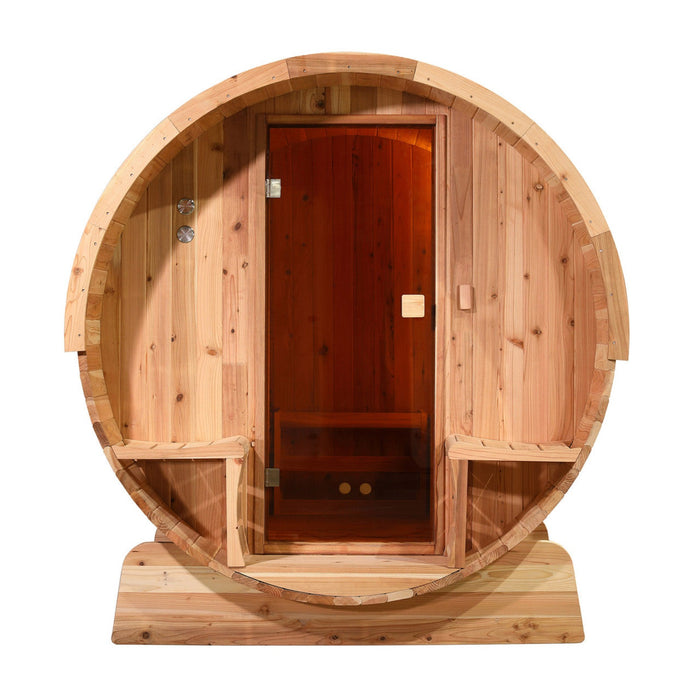 Aleko Cedar Barrel Sauna by Aleko: Outdoor Steam Serenity with Front Porch Canopy for 3-4 People