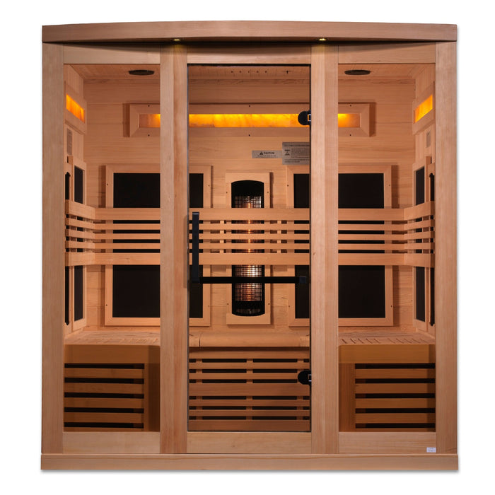 Golden Designs 6-Person Infrared Sanctuary of PureTech™ Brilliance with Himalayan Salt Oasis (Crafted from Canadian Hemlock)