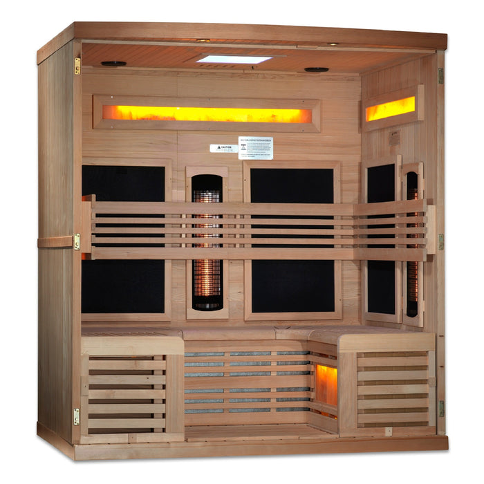 Golden Designs 6-Person Infrared Sanctuary of PureTech™ Brilliance with Himalayan Salt Oasis (Crafted from Canadian Hemlock)