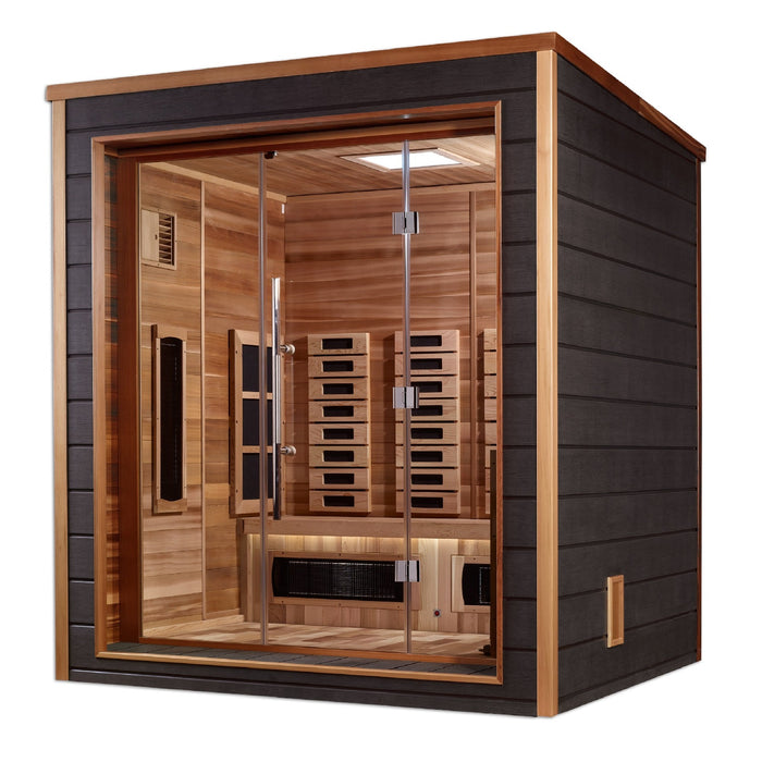 Golden Designs Visby 3-Person Hybrid Outdoor Sauna with PureTech™ Full Spectrum IR and Classic Stove Options by Golden Designs