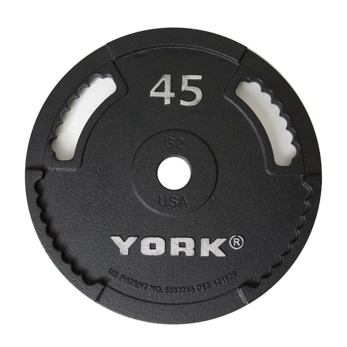 York Barbell's 45 lbs. G-2 Olympic Dual Grip Thin Line Cast Iron Plate