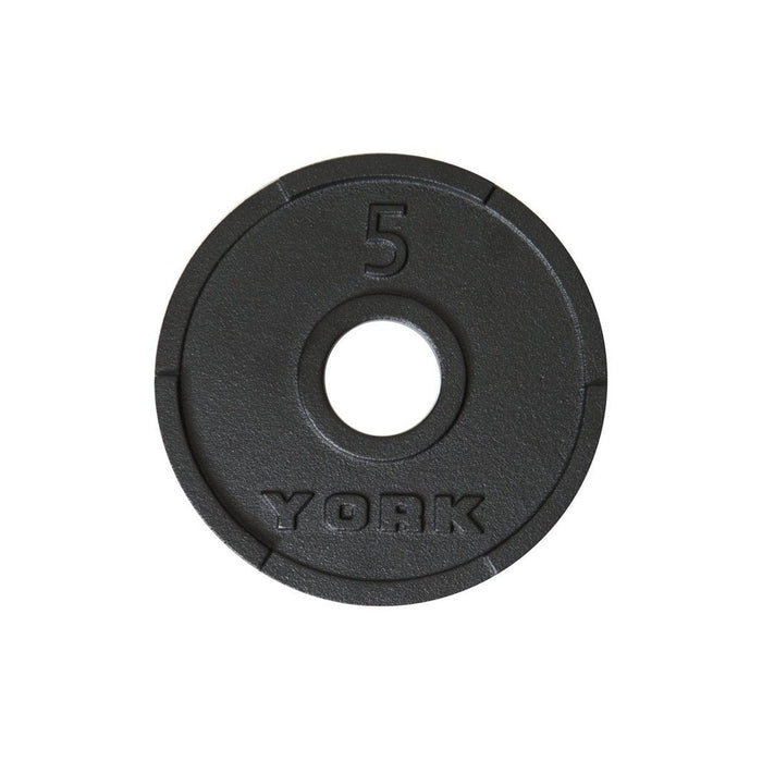 York Barbell's 5 lbs. G-2 Olympic Dual Grip Slim Profile Iron Plates in Sleek Black - Exclusively Sold in Pairs