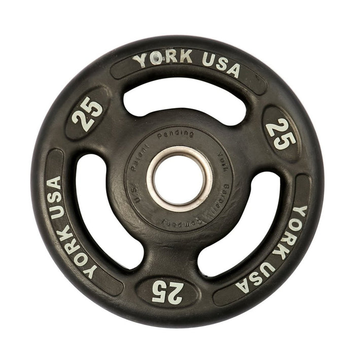 York Barbell Your Strength with the York Barbell 25 lb Urethane Plate featuring "ISO-Grip