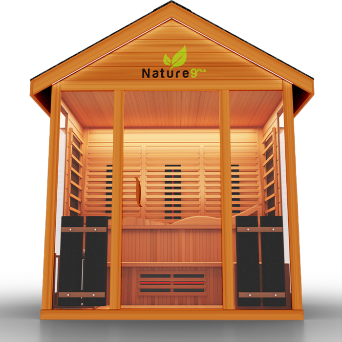 Medical Breakthrough Experience the Nature 9 Plus Sauna - A Fusion of Health, Featuring a Reclining Bench and Side Seating