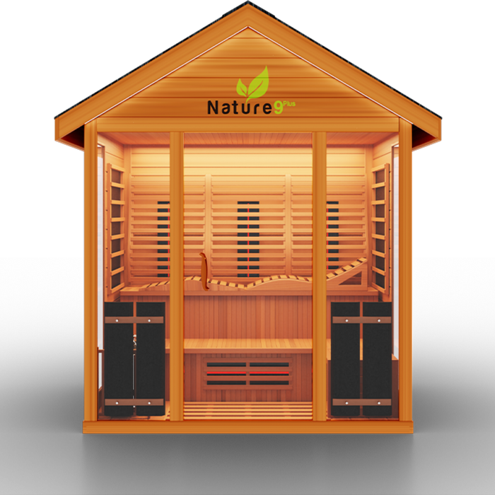 Medical Breakthrough Experience the Nature 9 Plus Sauna - A Fusion of Health, Featuring a Reclining Bench and Side Seating