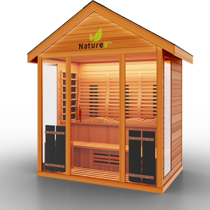 Medical Breakthrough Experience the Nature 9 Plus Sauna - A Fusion of Health, Featuring a Reclining Bench and Side Seating