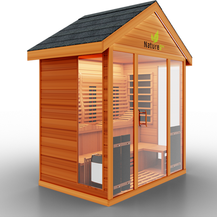 Medical Breakthrough Experience the Nature 9 Plus Sauna - A Fusion of Health, Featuring a Reclining Bench and Side Seating