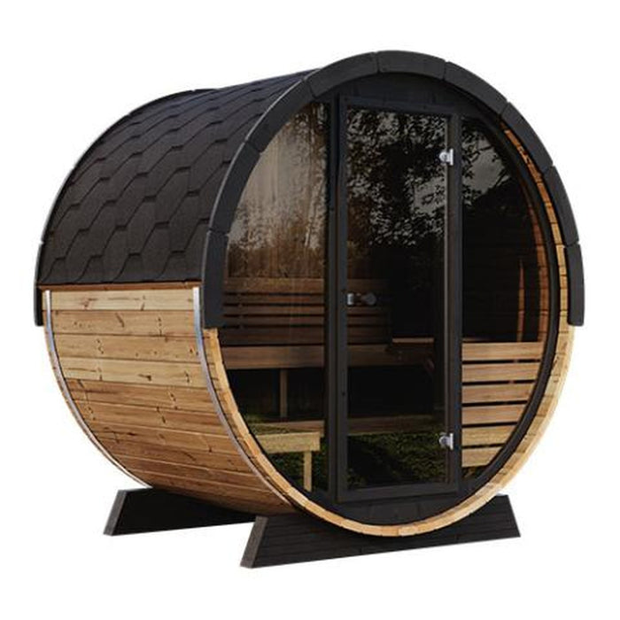 SaunaLife EE6G 4 Person Barrel Sauna With Dark Wood Features