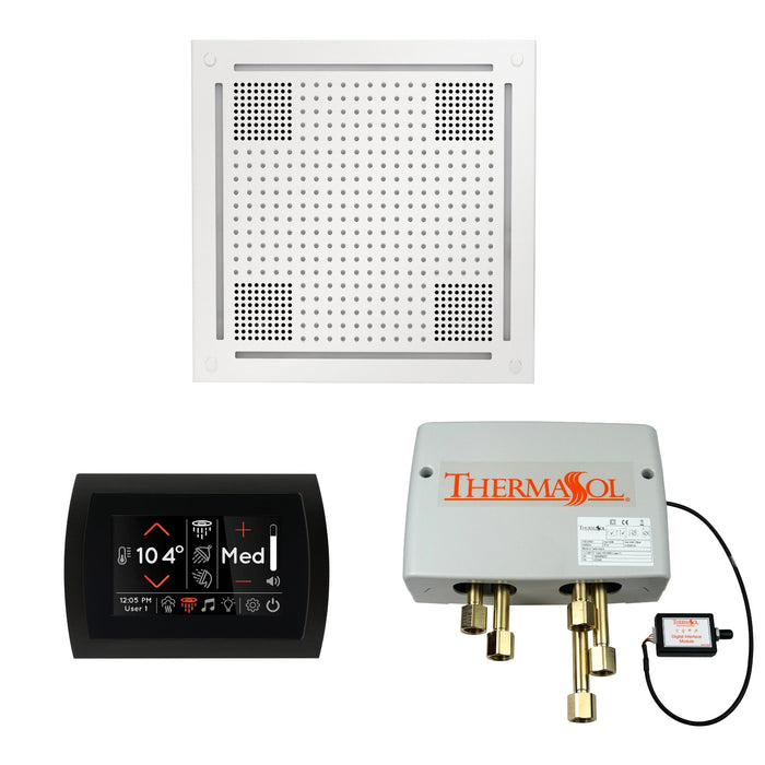 ThermaSol Steam Shower Package SignaTouch 5" Flushmount Control Digital Shower Valve Hydrovive 18 Rainhead