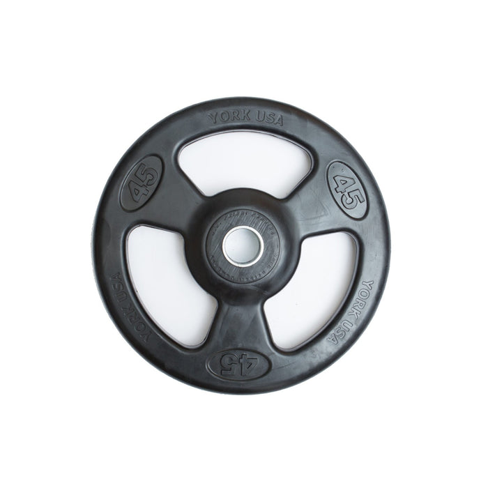 York Barbell's Innovative ISO-GRIP 45 lb Olympic Grip Plate with Rubber Encasement and Steel Composite