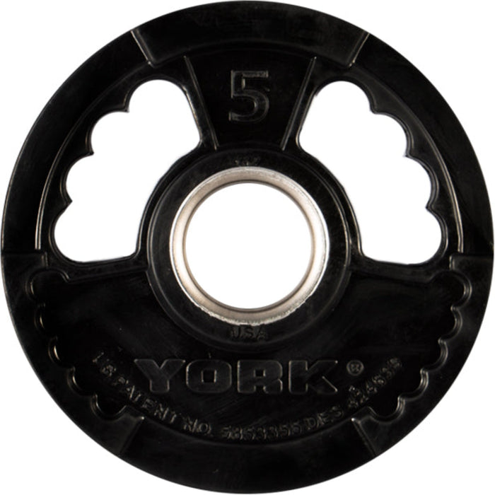 York Barbell 5 lb. G2 Dual Grip Slim Profile Rubber-Encased Olympic Plate with 'Pairs Only' Assurance