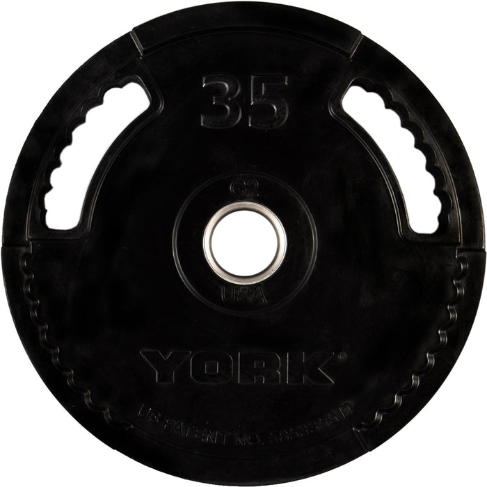 York Barbell 35 lb. G2 Olympic Plate with Dual Grip and Thin Line Rubber Encasement