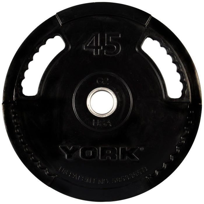 York Barbell G2 Dual Grip Thin Line Rubber-Encased Olympic Plate at 45 lbs.