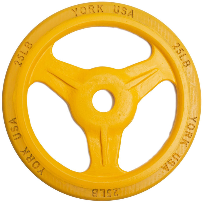 York barbell 25 lb Yellow Cast Steel Composite Milled Plate with York Barbell's Bumper Grip Innovation