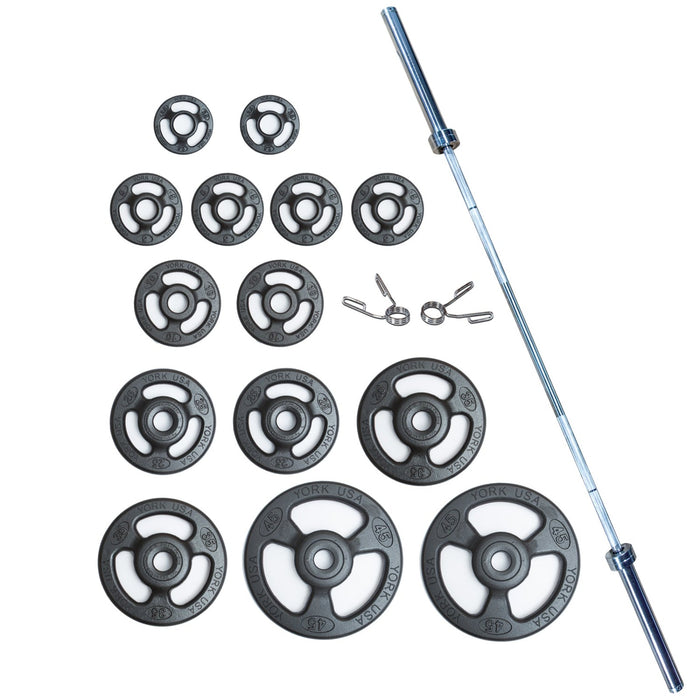 York Barbell 300 lb International Set by York Barbell with Precision Weights and Bonus Spring Collars in Sleek Black