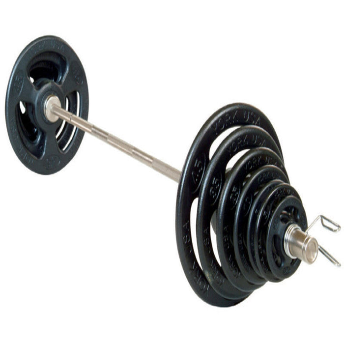 York Barbell 300 lb International Set by York Barbell with Precision Weights and Bonus Spring Collars in Sleek Black