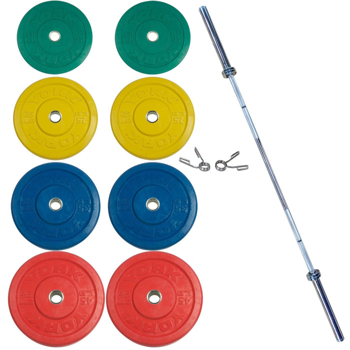 York Barbell York USA's 325 lb Rubber Training Set with Colored Weights and Precision Spring Collars (2 x 45, 2 x 35, 4 x 25, 2 x 10 lb)