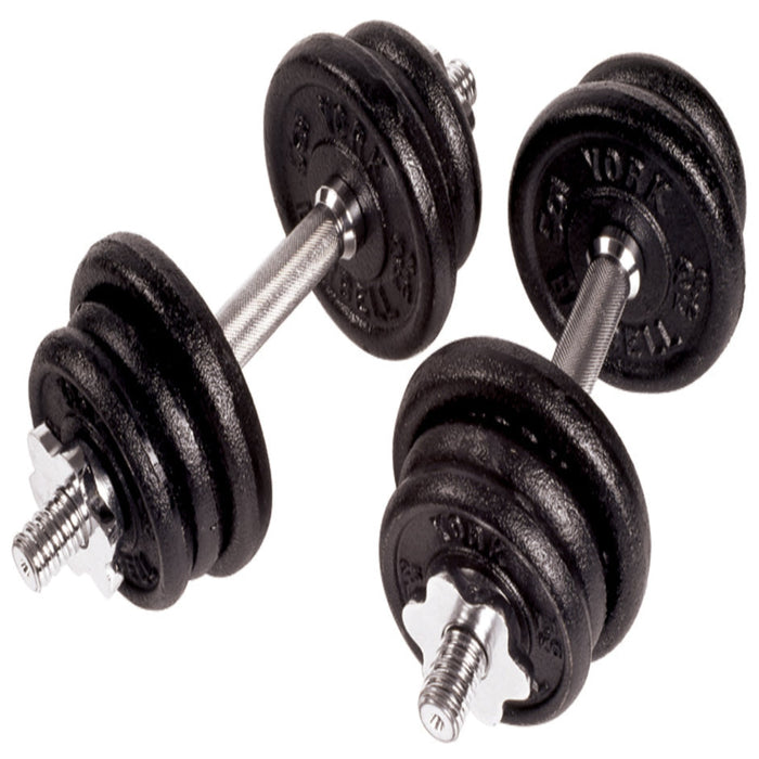 York Barbell  Sculpted Strength with 70 lbs. Adjustable Cast Iron Dumbbells in Sleek Black Design