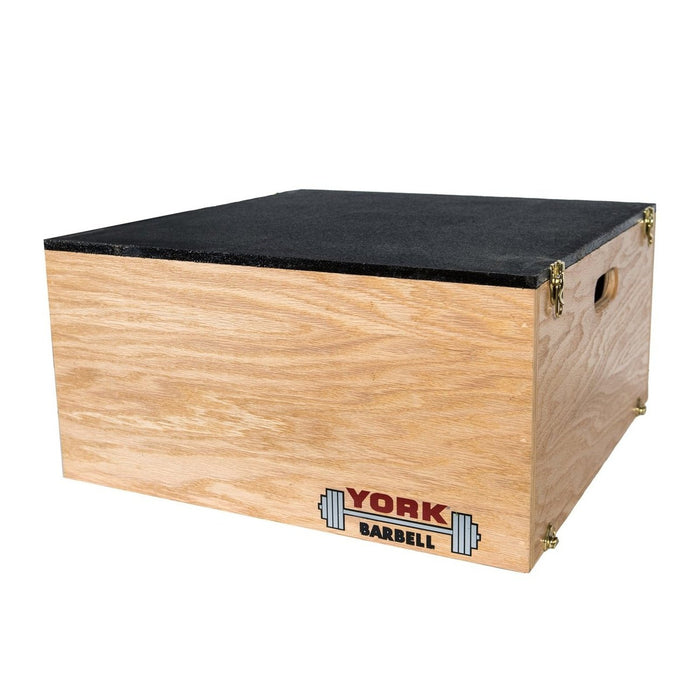 Stackable Plyo/Step-Up Box by York Barbell measuring 24 inches by 24 inches by 12 inches.