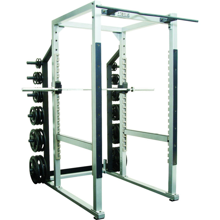 York Barbell ST POWER RACK w/ HOOK PLATES - 40" WIDTH - WHITE