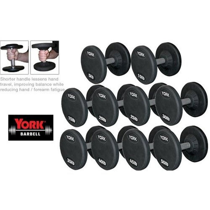 York Barbell 55 - 100  lb Rubber Pro Style Dumbbell Set (10 Pair)