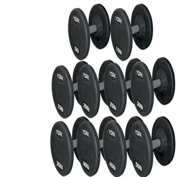 York barbell 105-125 lb York Barbell Rubber Pro-Style Dumbbell Set - A Quintet of Power