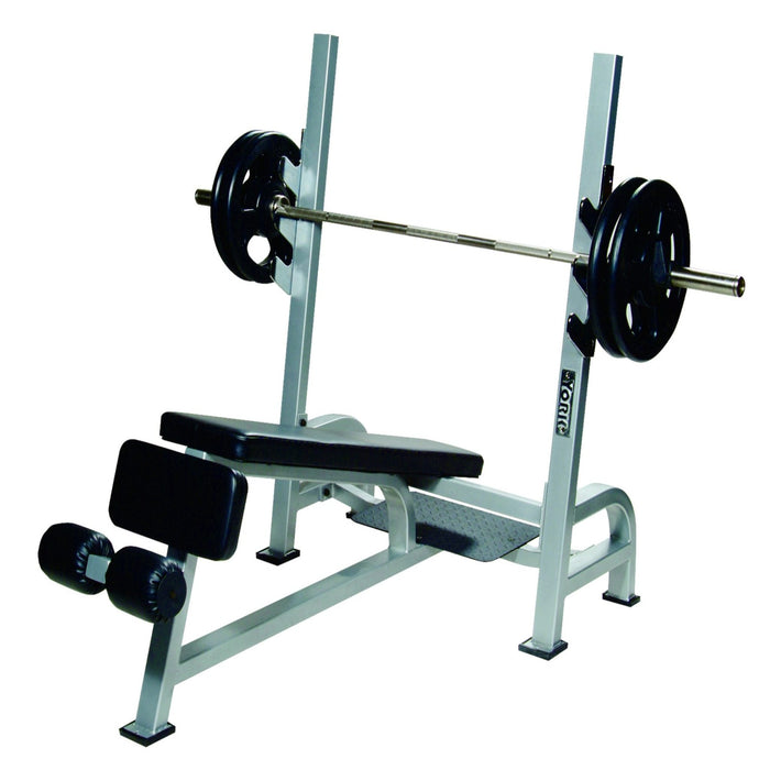 York Barbell's ST Olympic Decline Bench with Integrated Gun Racks