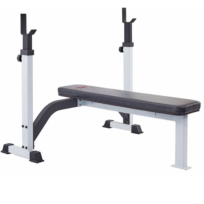 York Barbell's FTS Olympic Fixed Flat Bench with White Frame and Black Upholstery