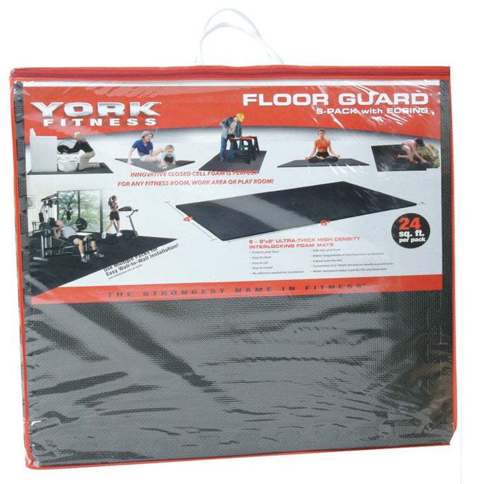 York Barbell "Quadruple Bundle Onyx Armor for Your Gym - 4 Sets of York Barbell 2'x2'x12mm Floorguard with Stylish Edging and Protective Shrink Wrap