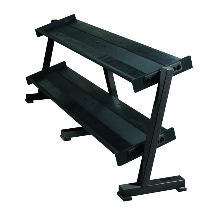 York Barbell's Stylish Black 2-Tier Dumbbell Tray Rack